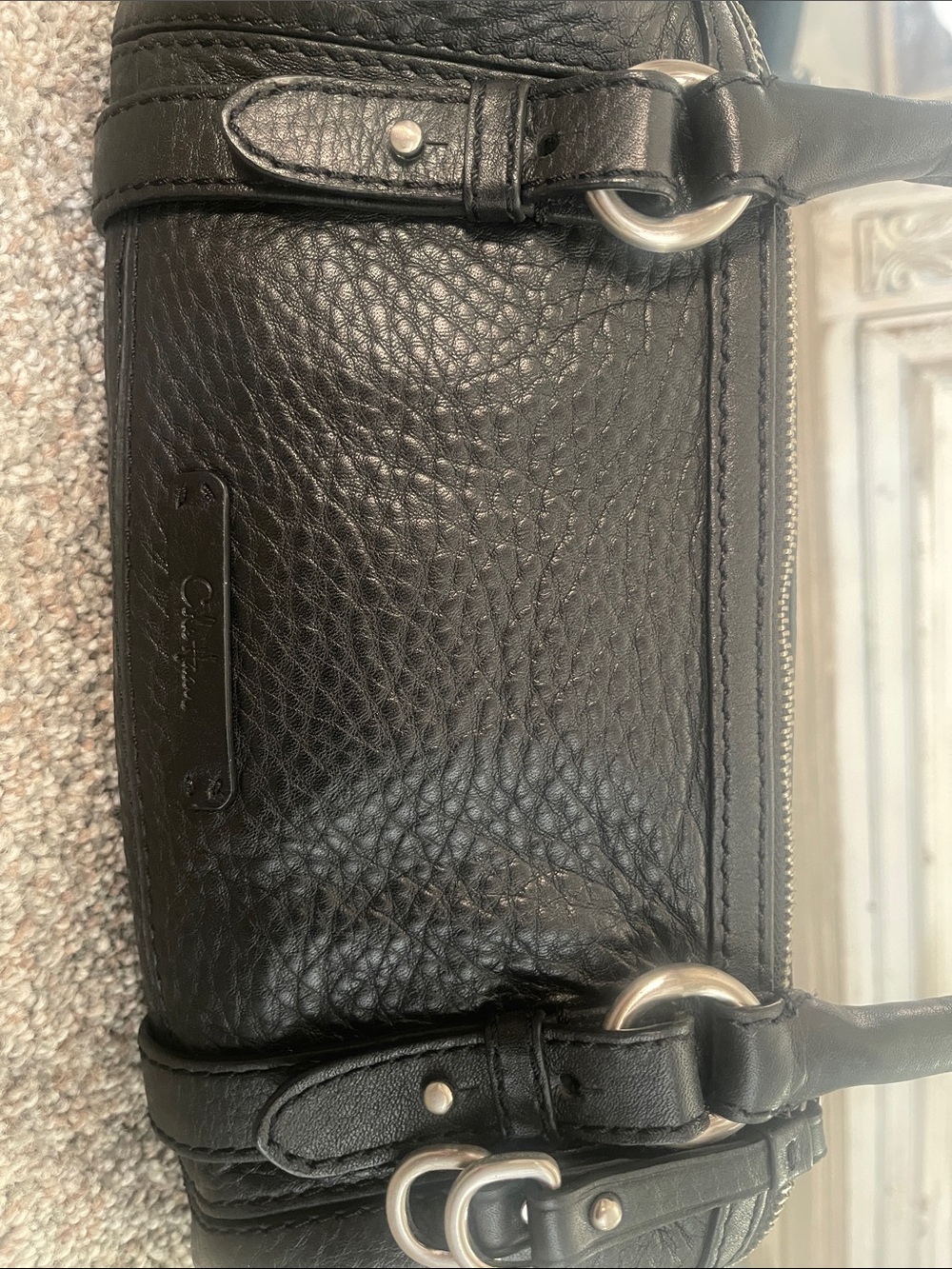 Cole Haan Black Pebbled Leather Shoulder Satchel with Silver Hardware